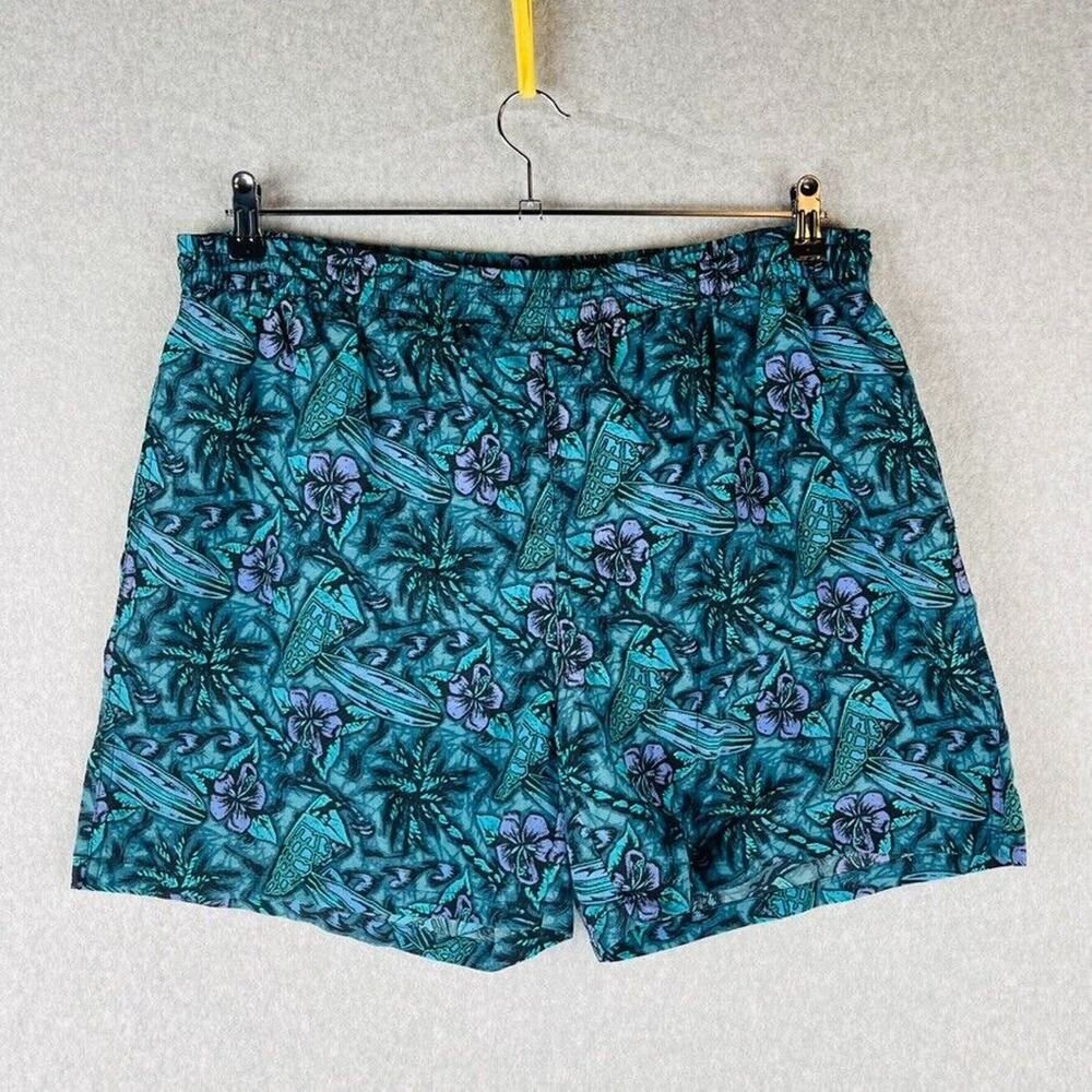 Croft & Barrow Mens Sz Medium Vintage Swim Trunks Lined Pockets Green Floral - Picture 2 of 8
